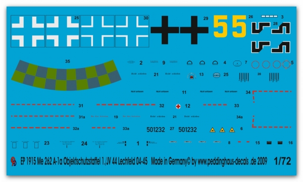 1/72 Decals für eine Me 262A-1a 1./JV 44 Objektschutz 1915 1/72 Decals für eine Me 262A-1a 1./JV 44 Objektschutz 1915